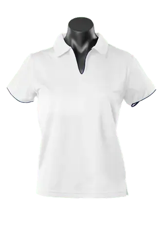 Aussie Pacific Ladies Yarra Polo Shirt 2302 Casual Wear Aussie Pacific White/Navy 16-18